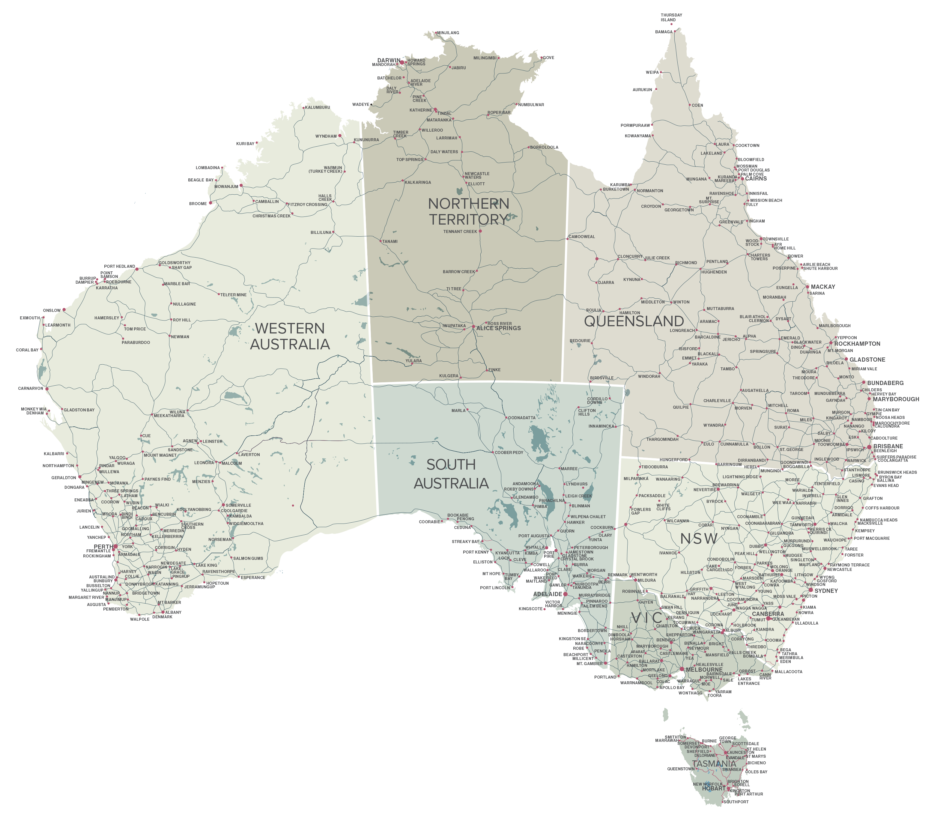 ELZWHERE Explorer style Australia map decal with detailed roads and rivers