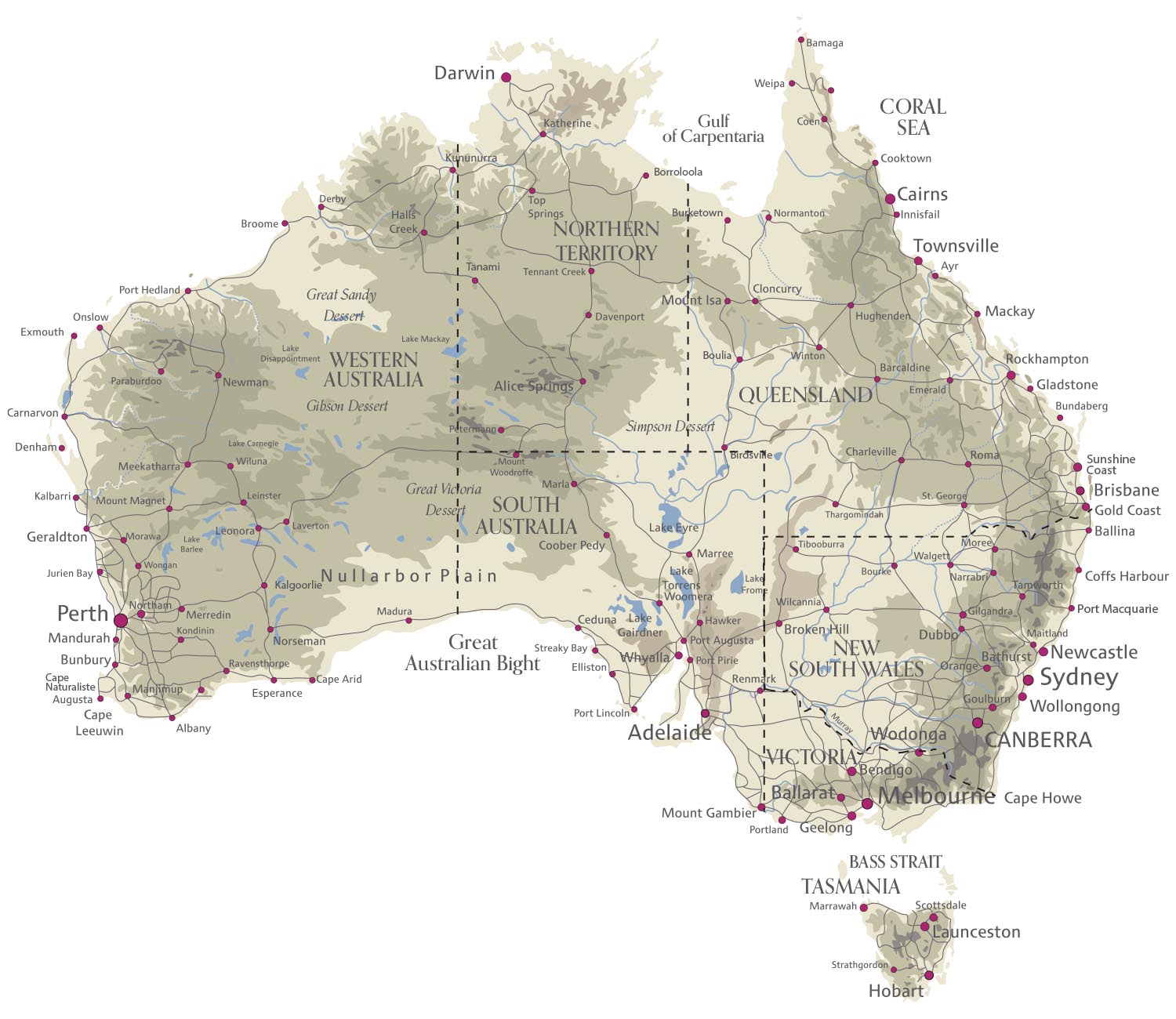ELZWHERE Australia map decal Trekker style, transparent vinyl matte finish, detailed road map of Australia in earthy camouflage colourway, UV-printed removable wall or caravan decal