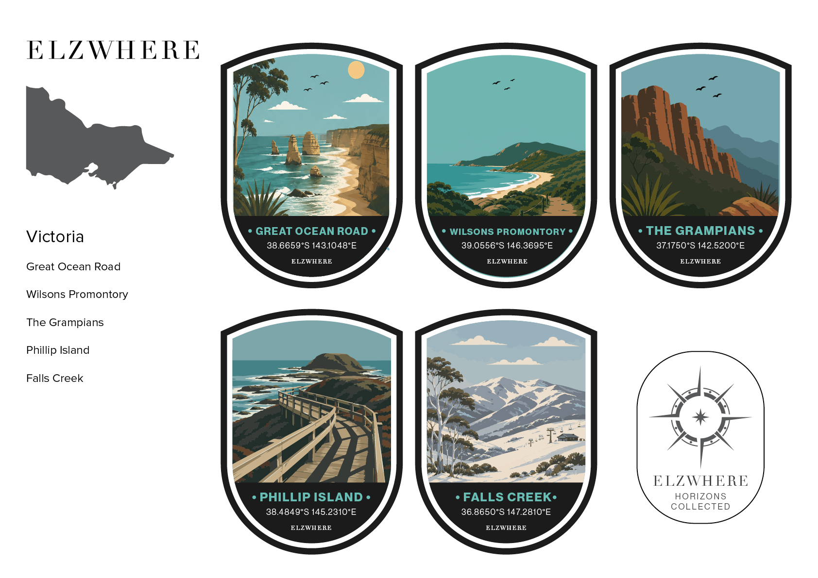 ELZWHERE destination sticker sheet featuring Victoria landmarks