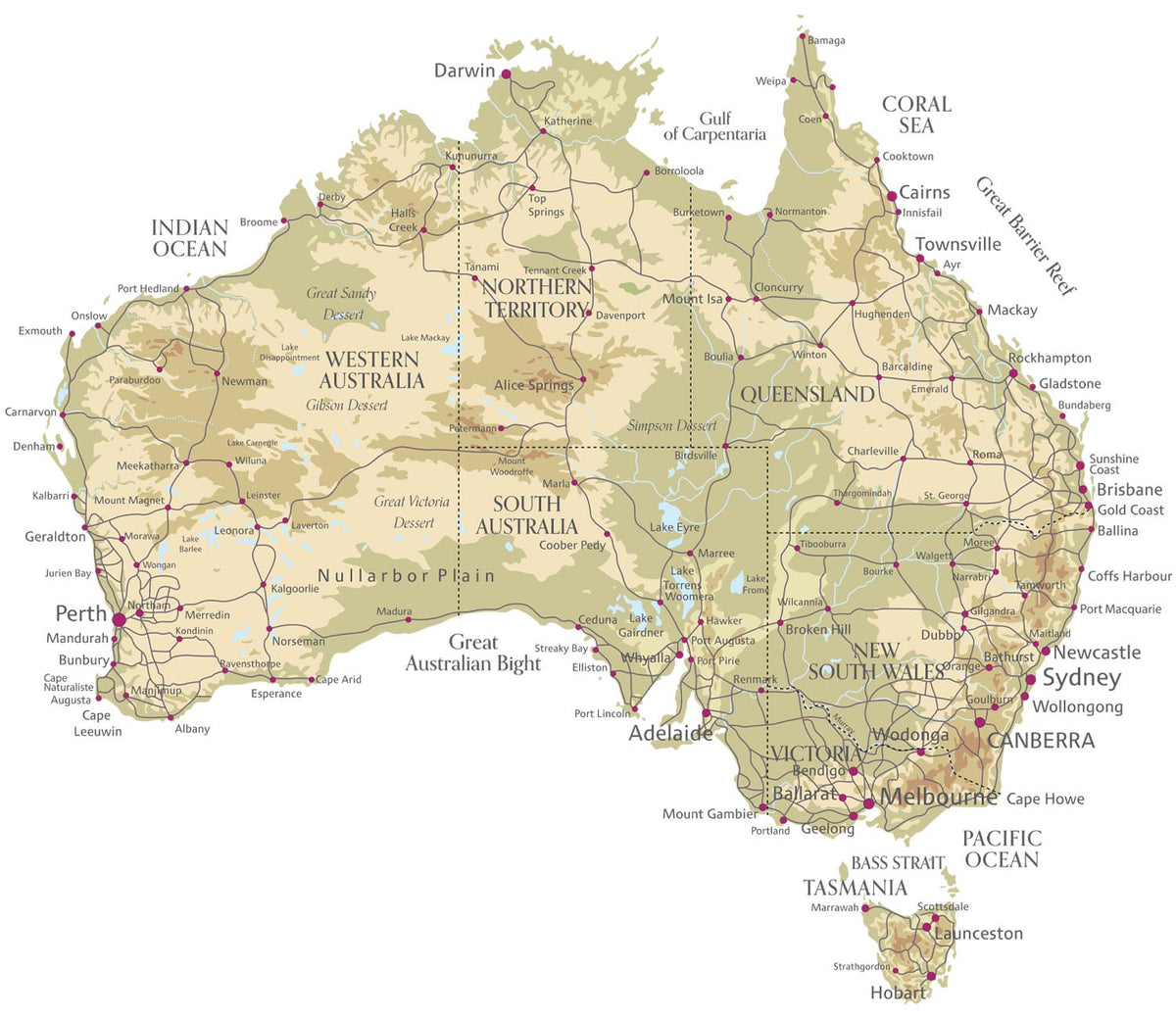 ELZWHERE Australia map decal Explorer style, transparent vinyl matte finish, maximum detail road and river map of Australia, UV-printed removable wall or caravan decal