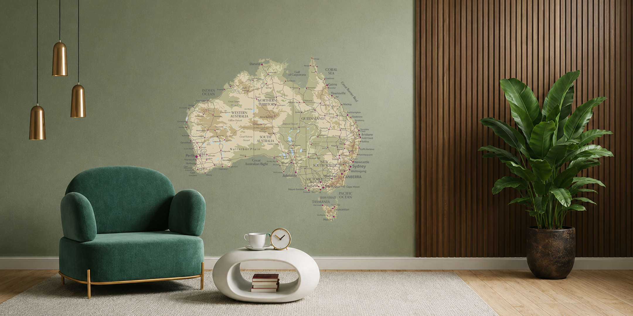 ELZWHERE Trekker map decal displayed in a modern living room interior